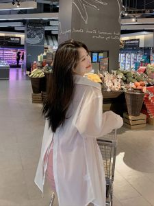 chaqi | French Back Strap Sun Protection Outerwear Thin Summer Mid-Length Cover Up Coat For Women Breathable Outer Jacket