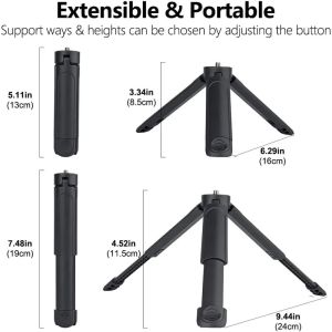 19cm Adjustable Extendable Mini Tripod Grip Portable Table Stand with 1/4" Screw Adapter for Action Cameras for Pocket Insta360