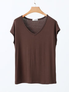 Slimming Thin Bit Cotton V-Neck Sleeveless T-Shirt Womens Summer Large Size Vest Base Shirt Inner And Outer Wear Pure Color