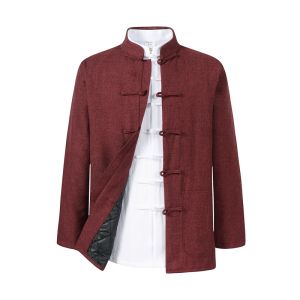 Handmade Chinese Style Cotton Jacket Mens Tang Suit Winter Warm Clothing Dads Thin Cotton Coat New Year Formal Dress
