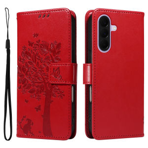Leather Wallet Flip Case for Samsung Galaxy S22 S23 S24 S25 S26 FE Ultra Plus Edge | Cat Tree Embossed Design Card Holder