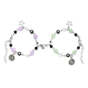 2 Pcs Green and Purple Beads Herat Shaped Magnet Couples Bracelets BFF Trendy Jewelry Gifts