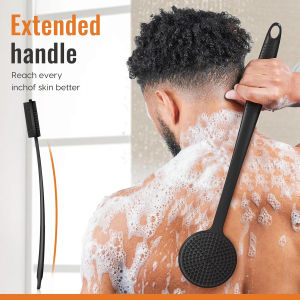 Silicone Back Scrubber with Long Handle Double-Sided Soft Bristles Body Scrubber for Shower Deep Cleansing and Exfoliating Massage Produce Rich Foam