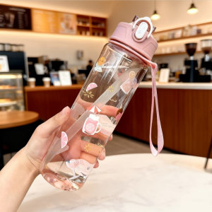 New Transparent Cartoon-Patterned Water Cup with High Aesthetic Value Large Capacity Space Cup Perfect for Summer Fitness And