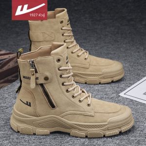 รองเท้าบู๊ตมาร์ตินผู้ชาย Warri High-Top Outdoor Work Boots ฤดูใบไม้ผลิและฤดูใบไม้ร่วง รองเท้าบู๊ตกลางน่องสำหรับปีนเขาและขี่มอเตอร์ไซค์