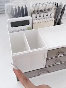 UUOY Desk Organizer with Drawer Transparent Plastic Desk Storage Box Stackable Office Supplies Desktop Organizer
