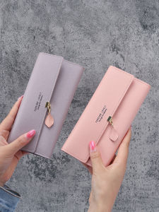 กระเป๋าสตางค์หนัง PU สำหรับผู้หญิง ทรงยาว 3 ชั้น ปิดด้วยซิป กระเป๋าใส่ธนบัตรแบบพับได้ กระเป๋าสะพายข้าง กระเป๋าสะพายไหล่