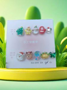 Handmade Christmas Shortie Nail Tips Girls Cartoon Butterfly Bowtie Candy Cute Little Girl Fake Nails Wearable Nail Art