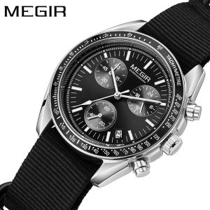 MEGIR 2247 Sport New Black Watch Chronograph Casual Life Weaving Strap Quartz Waterproof Wristwatch for Male