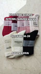 2333 Kaos Kaki Wanita Tebal Autumn Winter Socks Bahan Katun Women Socks Model Knit Panjang Sebetis
