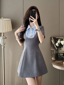 SUYE | Student Style Turn-Down Collar Colorblock Dress Slimming Short