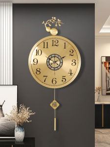 New Chinese Style Gourd Shaped Quartz Wall Clock Luxury Living Room Decor Silent Brass Material round Shape Battery Powered Clock