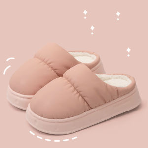 Waterproof cotton slippers womens winter 2025 new indoor home anti slip warm plush cotton slippers womens winter