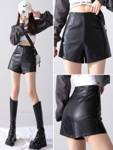 Black PU Leather Loose A-Line Short Pants High Waist Wide Leg Pants Spring Autumn Style for Short Women Slimming Outerwear