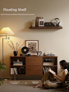 QIMUDAO | Solid Wood Wall Mounted Shelf No Drilling Installation