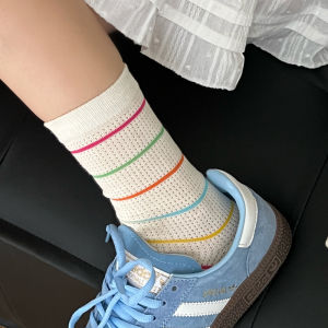 Heart Mesh Thin Socks Womens Mid Tube Stockings Summer Breathable Purified Cotton Loose Socks Womens Japanese Style Cute Long Spring & Fall