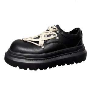 Romantic Lightweight Thick Bottom Derby Shoes Mens Comfortable All-Match Black Leather High Street Casual Trendy Shoes