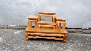 MAITHAI  โต๊ะหมู่บูชาไม้สักแท้ หมู่ 5 หน้า 4 เคลือบสีใส ขนาด 30*40*26 ซม. เฉพาะตัวลูก โต๊ะบูชาพระ โต๊ะหมู่วางพระ