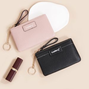 Ví Nữ Mini Thời Trang 2025 Ví Đựng Thẻ Có Khóa Kéo Đựng Chìa Khóa Túi Đựng Xu Ví Da PU Màu Trơn Phong Cách Hàn Quốc