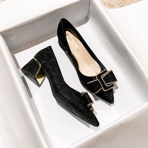 MIFEI | Rough Heel High-Heeled Shoes for Women New Style Pointed Toe Flats 41-43