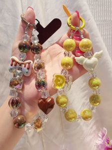 สร้อยข้อมือโทรศัพท์มือถือแบบสั้นทำมือ สร้อยคอโทรศัพท์มือถือรูปพระเจ้ากางเขนสีสันสดใส แฟชั่นใหม่ สำหรับเด็กผู้หญิง ชุบโลหะผสม