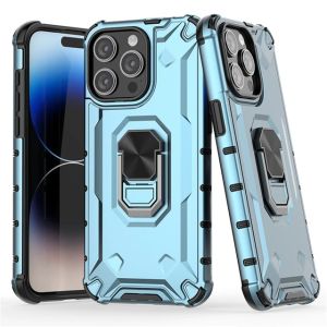 For iPhone 15 13 14 Pro Max 15 14 Plus Phone Case Shockproof Armor Bumper Metal Finger Ring Holder Hybrid Hard PC Stand Bracket Phone Cover