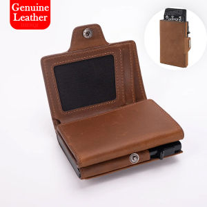 Genuine Leather Mens Wallet RFID Card Holder Cow Leather Bank Credit Cardholder Coin Pocket Short Purse Trifold Wallets for Men