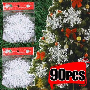 🎄Ready Stock🎄90PCS Hanging Snowflakes 6-18CM Christmas Tree Ornaments Glitter Home Decorations DIY Pendent Winter Garland New Year