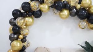 Balon Arch Garland Kit Chrome Emas Lateks Hitam 121 Pcs untuk Pesta