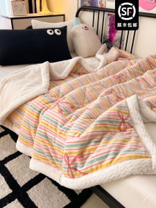 Autumn Winter Thickened Three-layer Cotton Milk Velvet Cover Blanket Cartoonins Coral Fleece Quilted Casual Velvet Blanket