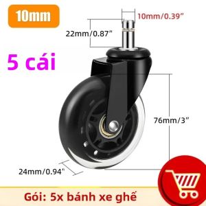 Bộ 5 Đa Năng Tắt Tiếng Bánh Xe 50Kg Tải Trọng Ghế Văn Phòng Con Lăn Xoay 360 Độ Đồ Nội Thất Phần Cứng Thay Thế 10mm/11mm