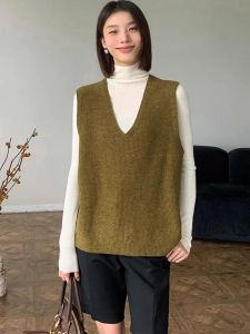 French Vintage Fashion Forest System V-neck Knitted Vest Womens Autumn High-grade Sensation Nostalgic Soft Cozy Sweater Vest