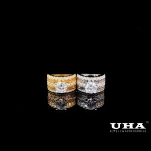 N1285 Nhẫn nữ thiết kế kiểu kim tiền đính đá sáng lấp lánh UHA