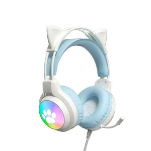 SOYTO | SOYTO Cute RGB Cat Ear Gaming Headset Wired 3D Surround Sound Headphone with Detachable Noise Canceling Mic for Gamer PC Laptop