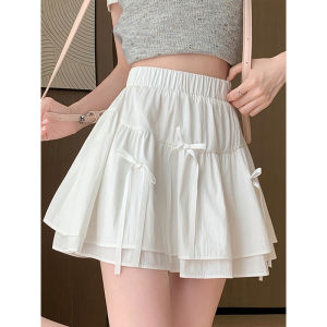 กระโปรงทรงเอเอวสูงสไตล์ฝรั่งเศส 2024 กระโปรงทรงเอสไตล์บัลเล่ต์หวานๆ พร้อมโบว์ผีเสื้อ กระโปรงทรงเอทรงเข้ารูปสำหรับผู้หญิง