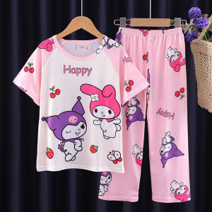 Kurumi Girls Sleepwear Thin Home Air Conditioner Suit Children Long Pants Home Clothes Set Moisture Wicking Warmth Retention