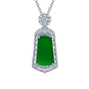 AILEQ | Natural Chrysoprase Full Green Peace Talisman Silver Pendant Necklace