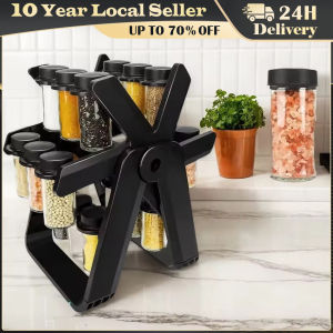Household Rotating Storage Rack Rotating Glass Spice Rack Set Kitchen Storage Rack Spice Storage Rack Seasoning Storage Rack