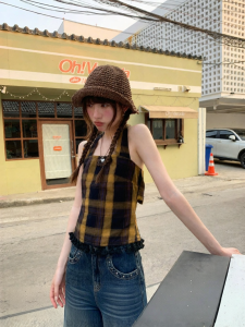 NIHAOKANONG | Áo Camisole Dây Đan Pháp Có Ruy Băng Phía Sau Nữ Mùa Hè