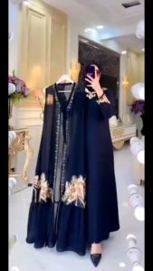 Gamis Kardigan 2 in 1 Wanita Muslim Terbaru Jersey Mix Ceruty Size M L XL XXL