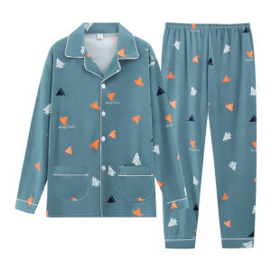 Mens Pure Cotton Sleepwear Long Sleeve Home Clothes Set Spring Autumn Summer Style Casual Comfortable Breathable Cartoon Print