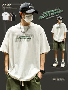 Loose Fit Cotton T-Shirt Mens Summer Casual Top Letter Print Short Sleeve round Neck Youth Fashion Brand White INS Style