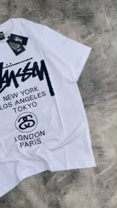 Kaos Stussy Gangstarr - tshirt stussy - kaos pria - tshirt pria - baju pria - kaos pria stussy WORLDWIDE PUTIH