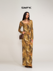 SMFK | Fading Hurricane Style Silk Integrated Slim Fit Dress