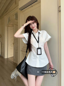 Chic White Short Sleeve Polo Shirt Womens Slim Fit Design Sensation Winter Fashion Korean Style Breathable Skin-friendly Slimming Top