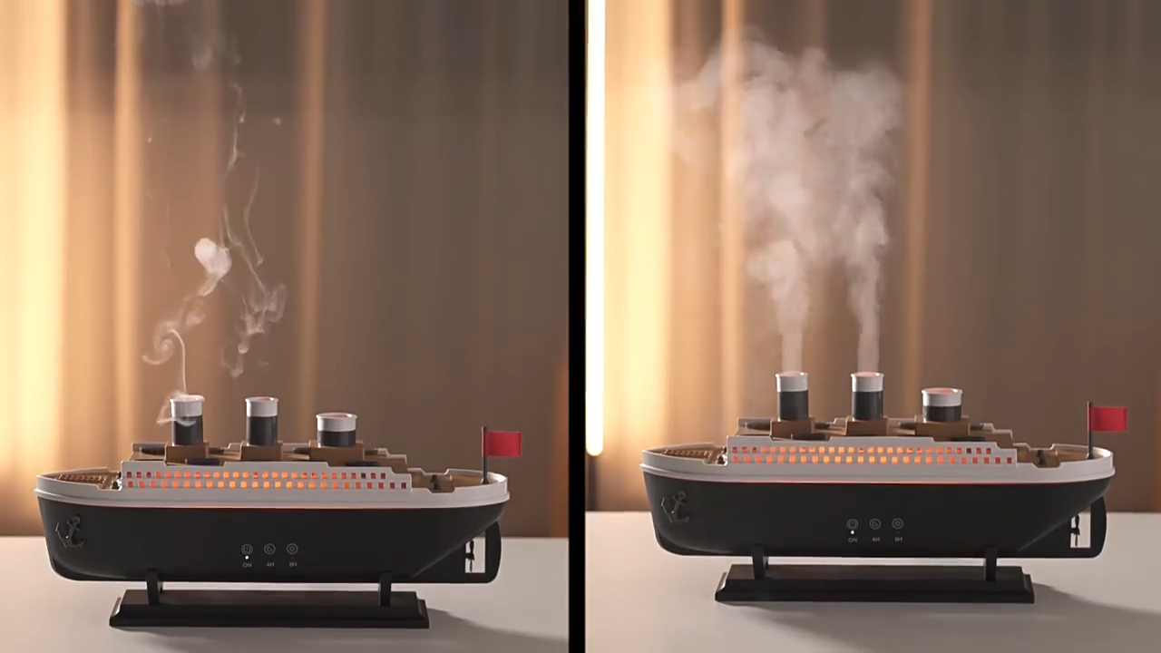 Simulated Ship Aroma Diffuser Volcano Spray Humidifier Desktop Fragrance Night Light