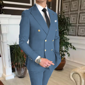 Slim Fit Mens 2 Piece Suit Solid Peak Lapel Single Breasted Blazer And Pants Set Wedding Groom Tuxedo Prom Party Male Outfit