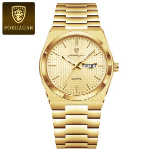 POEDAGAR Top Exquisite Male Watch Stainless Steel Waterproof Luminous Fashion Quartz Mens Watches Date Week Wristwatch For Men