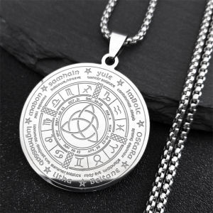 Witch Irish Knot Astrology Stainless Steel Necklace Women/Men Triquetra Pagan Wheel of the Year Necklaces Jewelry N3155S02
