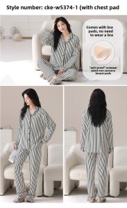 Miiow | Pure Cotton Womens Sleepwear Long Sleeve Long Pants Home Clothes Set With Chest Pad Casual Style Comfortable Breathable